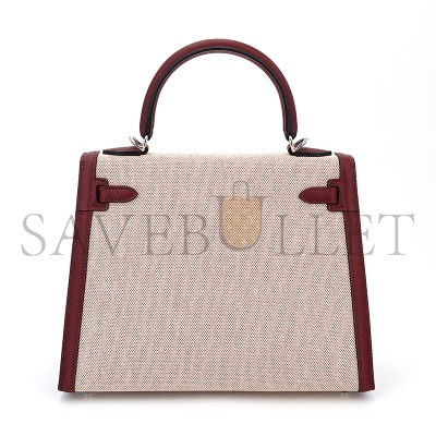 HERMES MASTER KELLY 25 SWIFT AND ECRU TOILE PALLADIUM HARDWARE (25*17*7cm)
